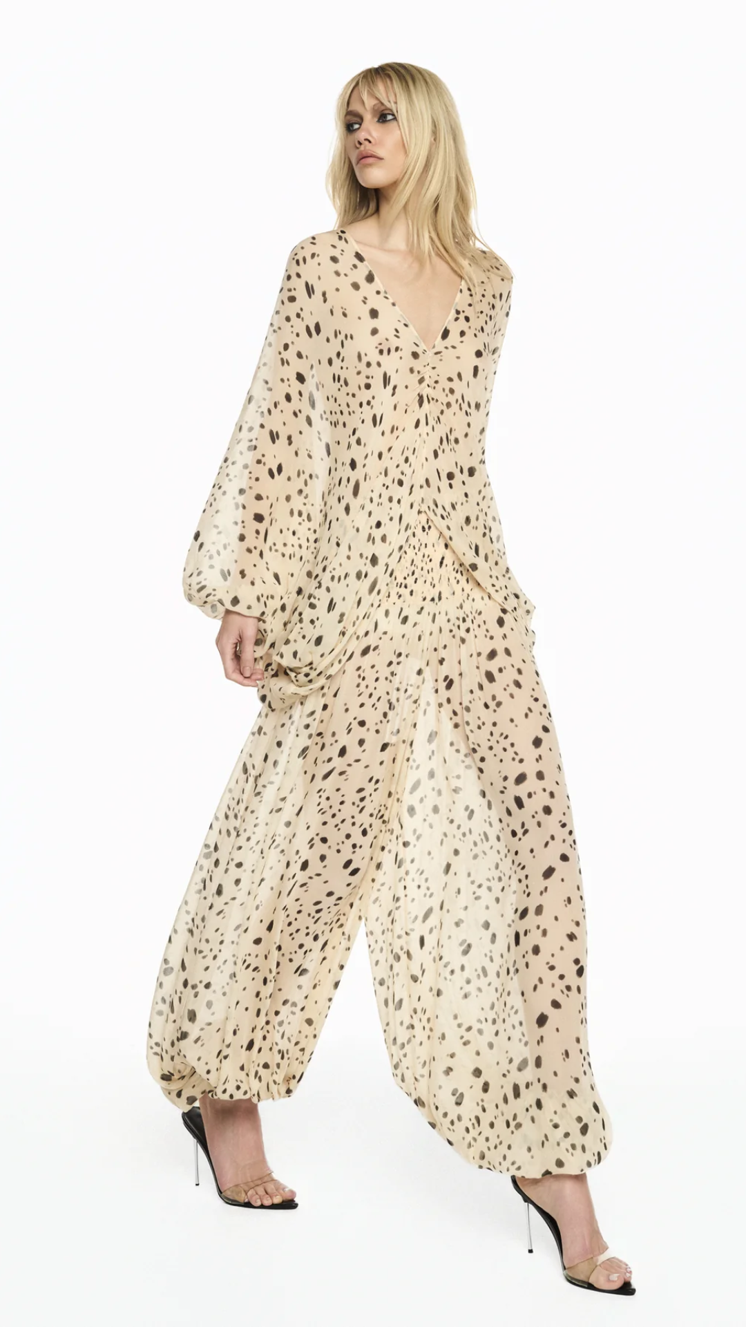 Blusa Manga Raglan Decote V Chiffon Dálmata