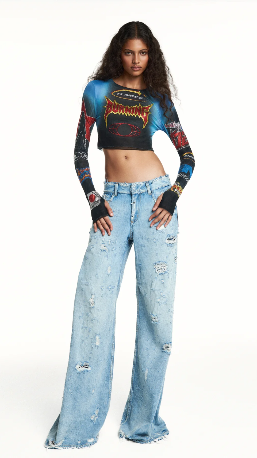 Calça Jeans Prega Interna Flare Destroyed