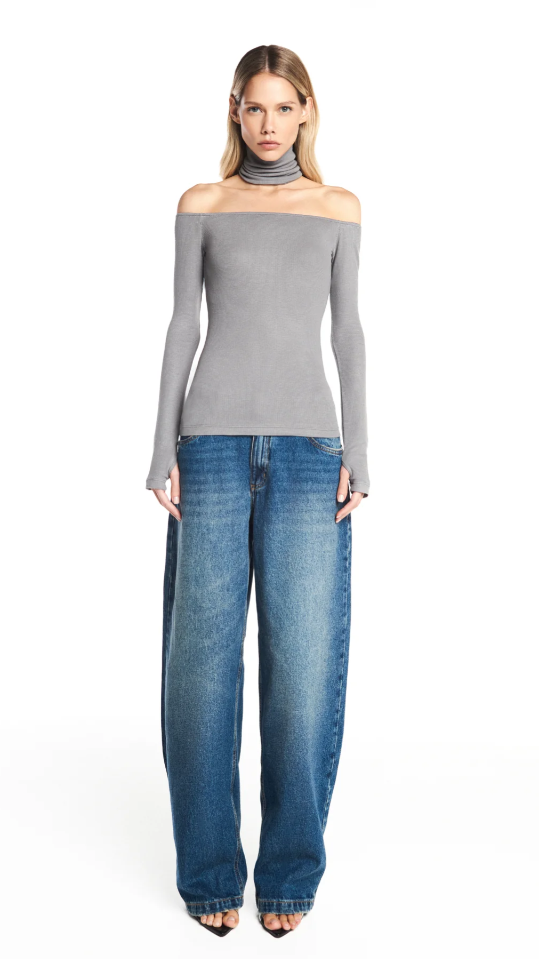 Blusa Decote Gola Falsa Cinza Escuro