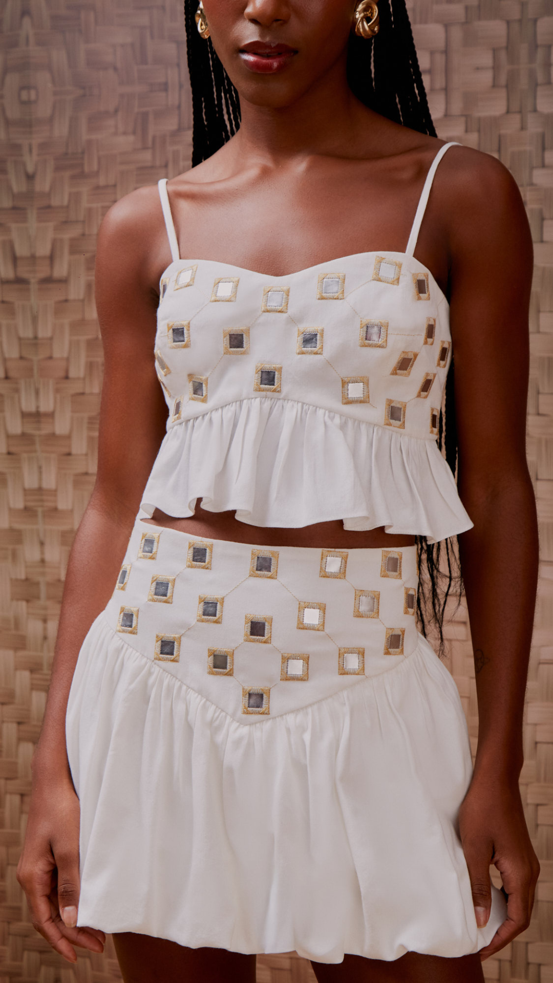 Conjunto Trancoso Balonê Espelhos Off White