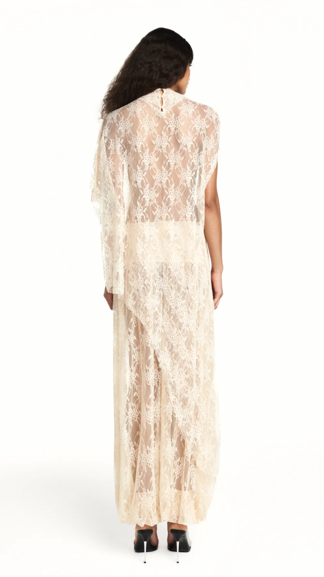 Blusa Kaftan Assimétrica Renda Bege