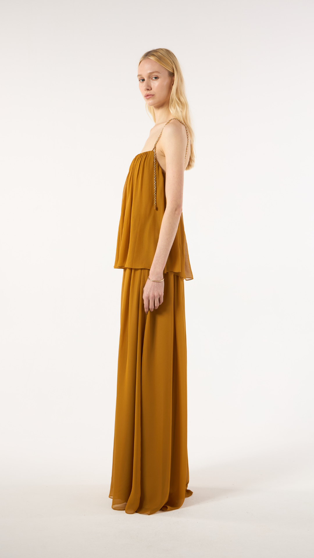 Vestido Camadas Marrom Crivo