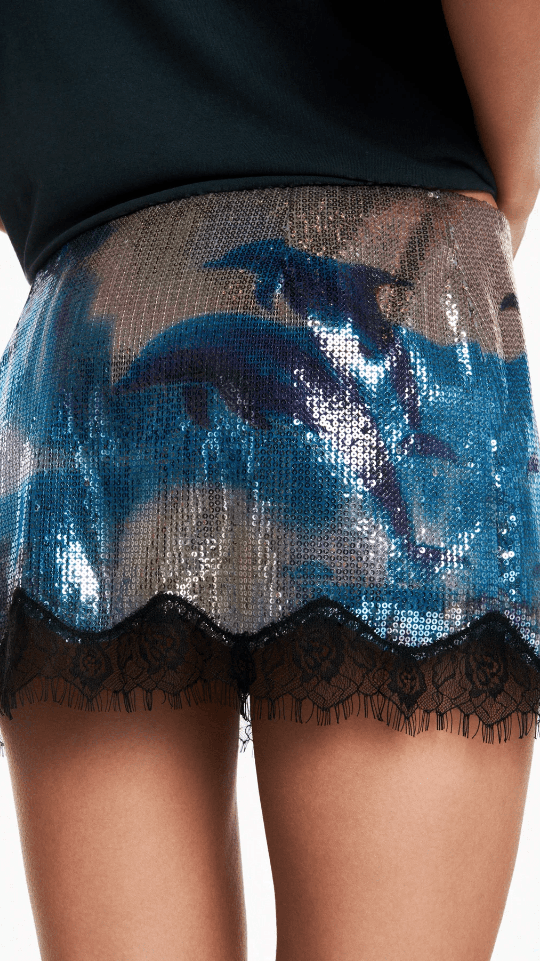 Mini Saia Paetê Golfinho Azul Renda Barra