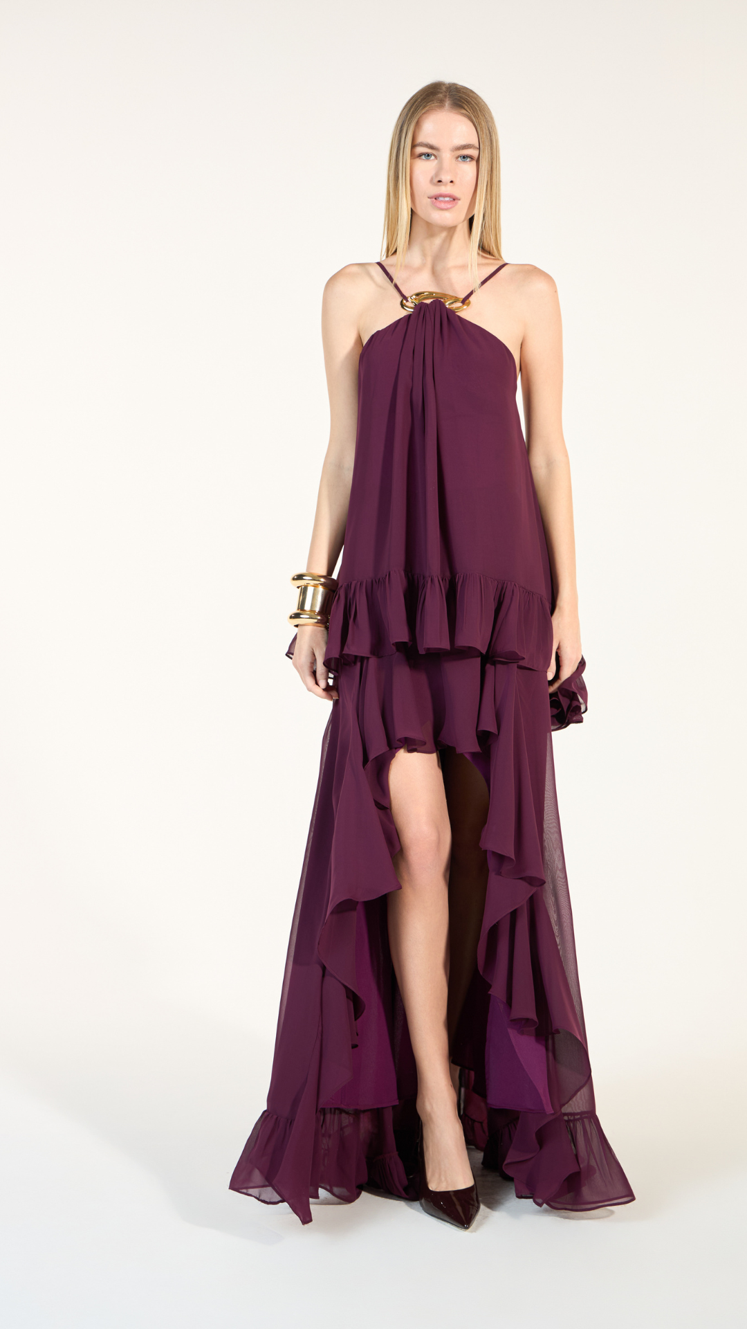Vestido Chiffon Camadas Roxo Blerry