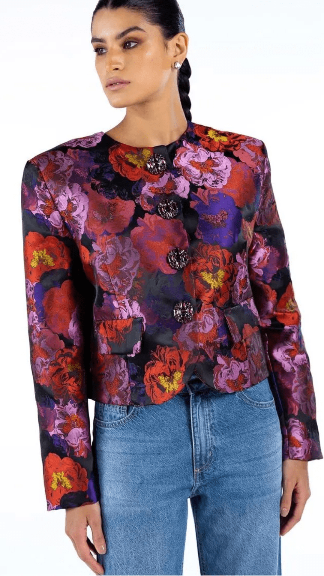 Casaqueto Jacquard Botões Cristais