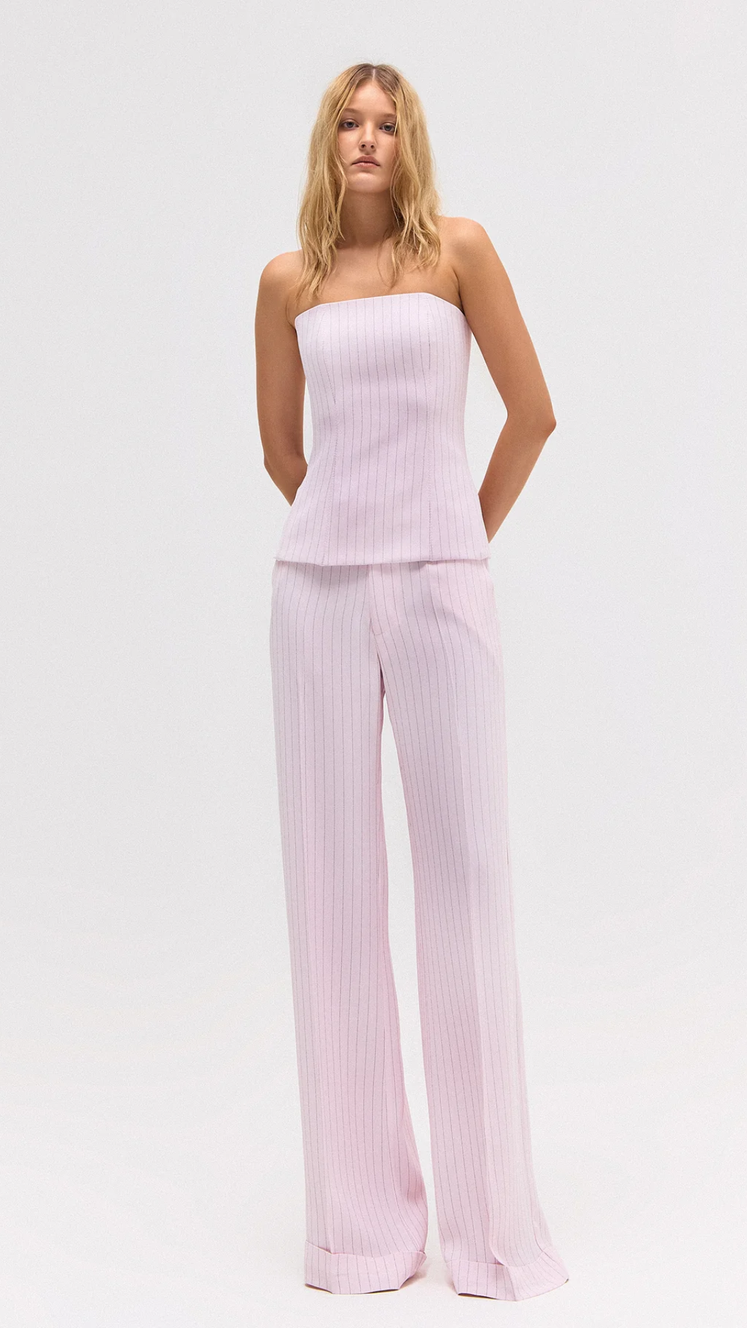 Top Corset Crepe Patou Risca de Giz Rosa