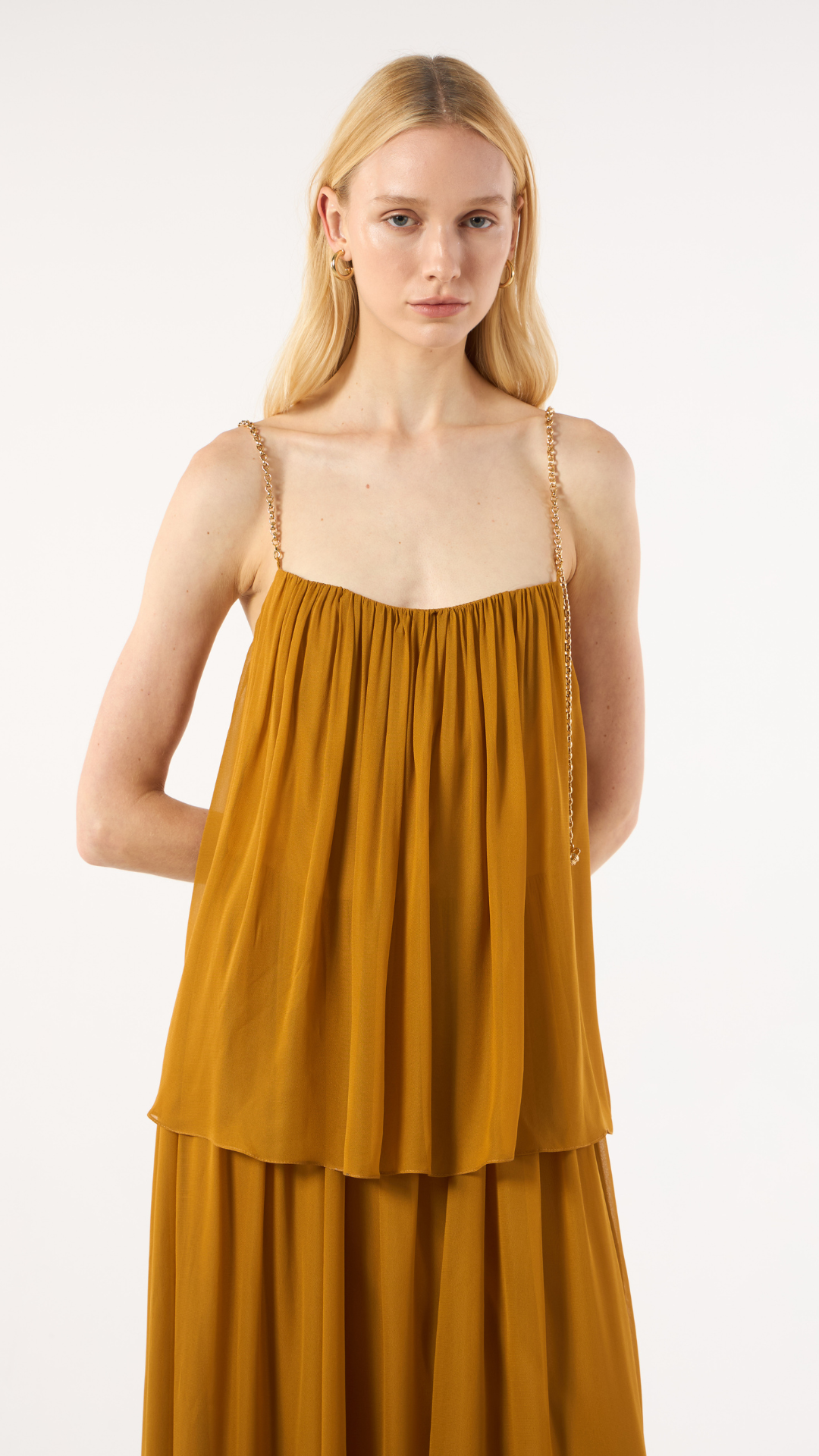 Vestido Camadas Marrom Crivo