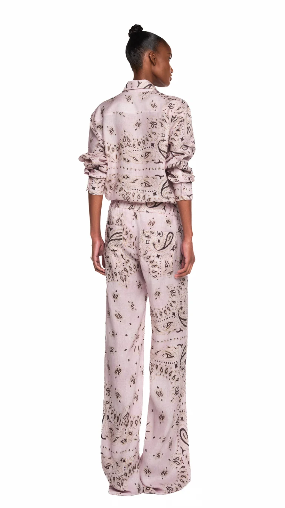 Calça Elástico Cós Cambraia de Linho Bandana Rosa