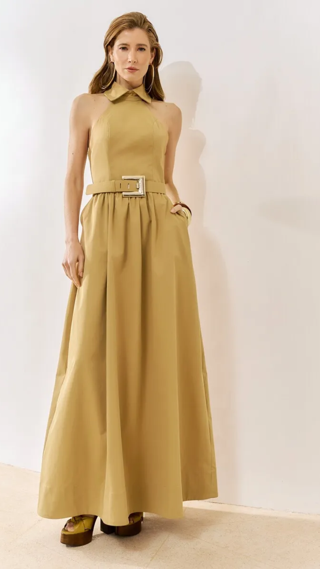 Vestido Longo Alfaiataria Cáqui