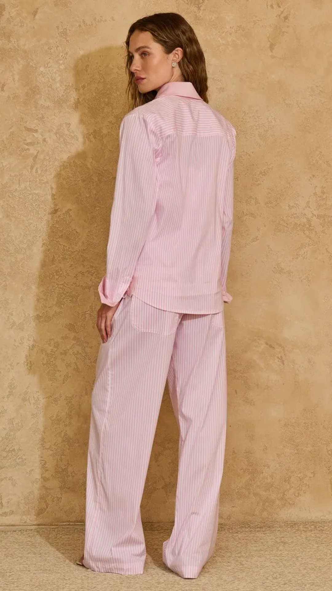 Conjunto Listrado Rosa Candy Camisa Top e Calça