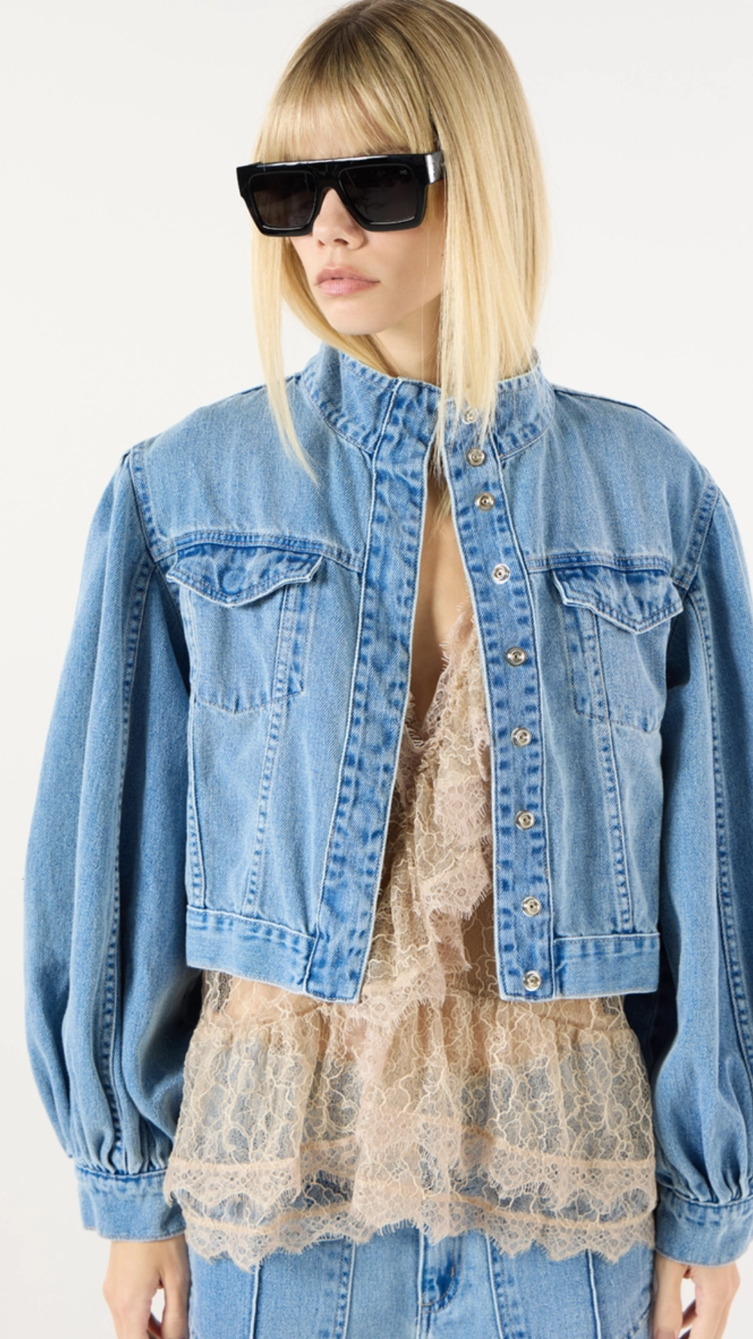 Jaqueta Jeans Manga Baloon Azul Bluer