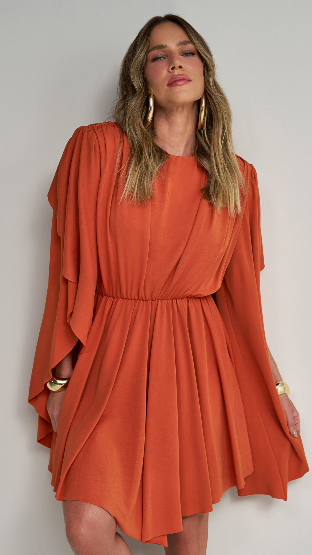 Vestido Curto Terracota Drapeado