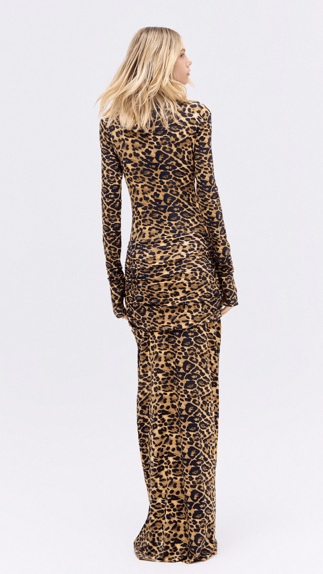 Vestido Longo Gola Alta Malha Onça