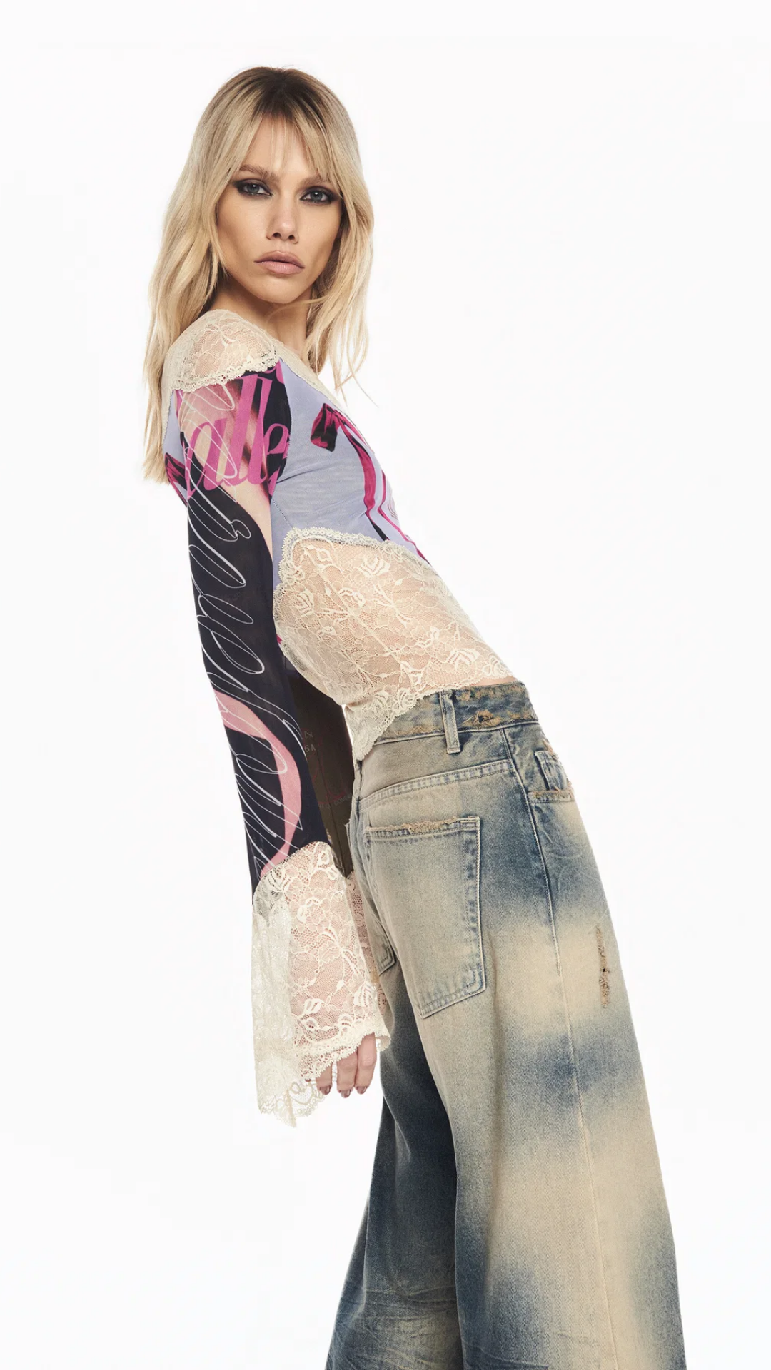 Blusa Manga Longa Tule e Renda Ballet Laço