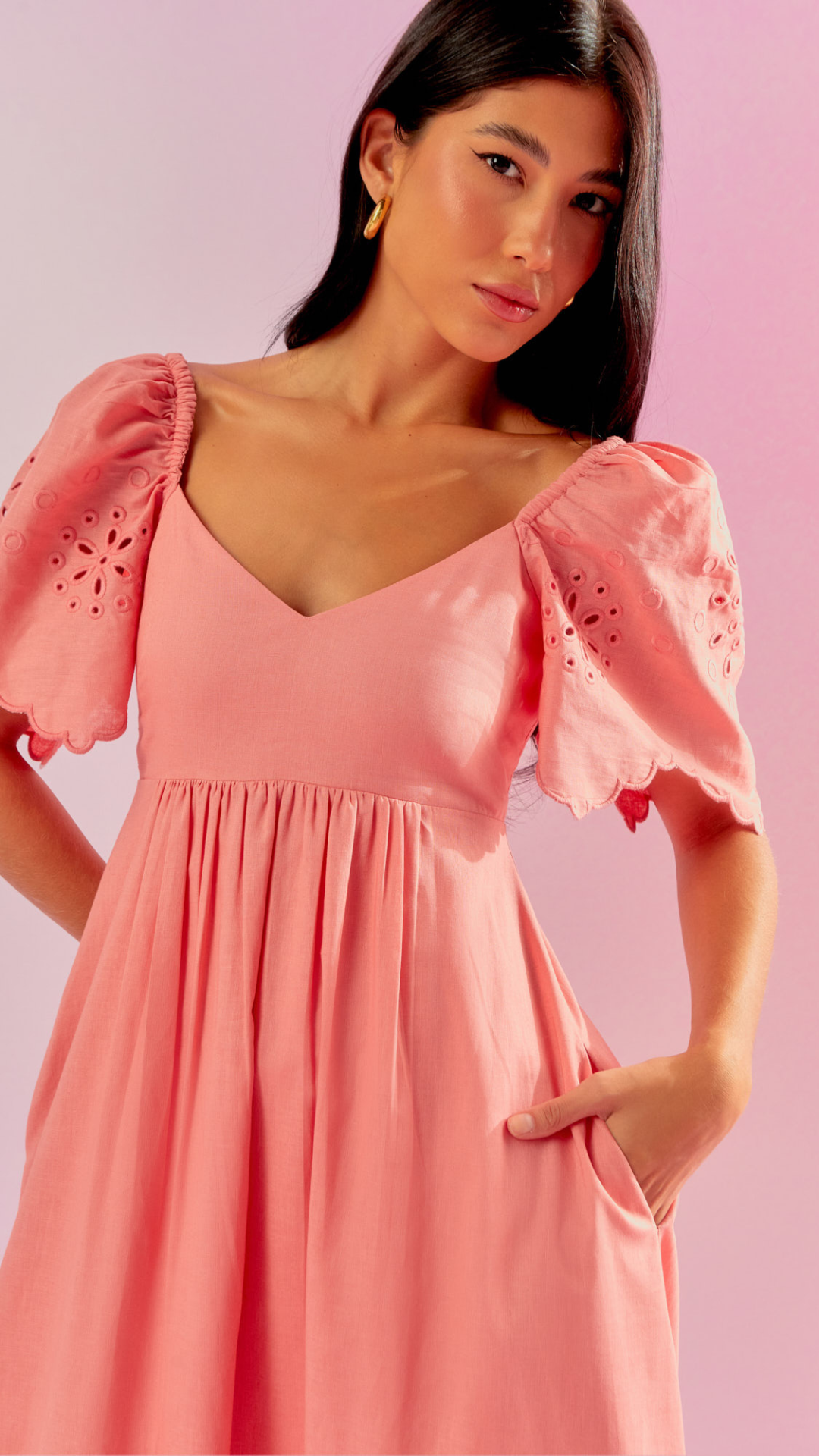 Vestido Linen Manga Bufante Richilieu Fondant