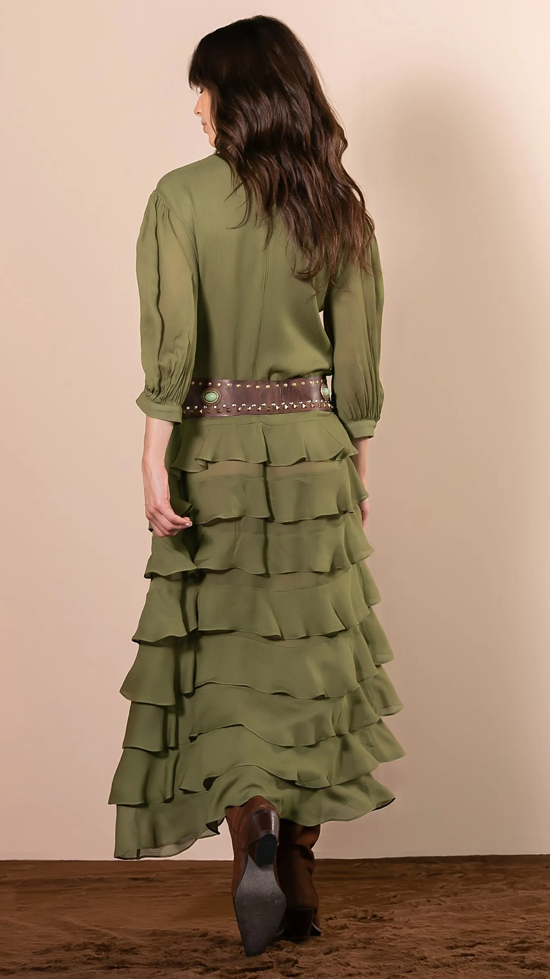 Vestido Longo Verde com Babados