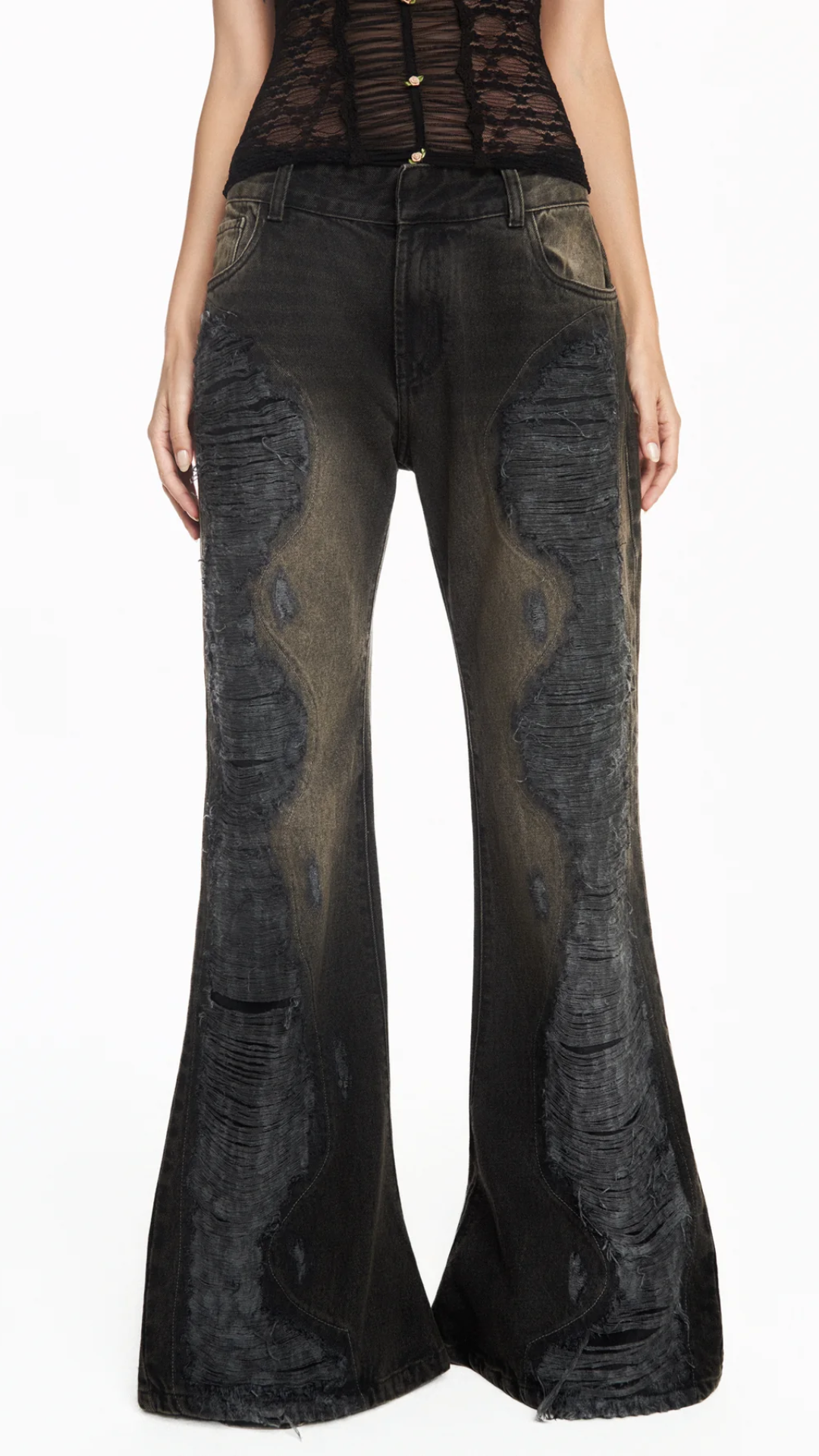 Calça Jeans Flare Black Rasgos Frontais
