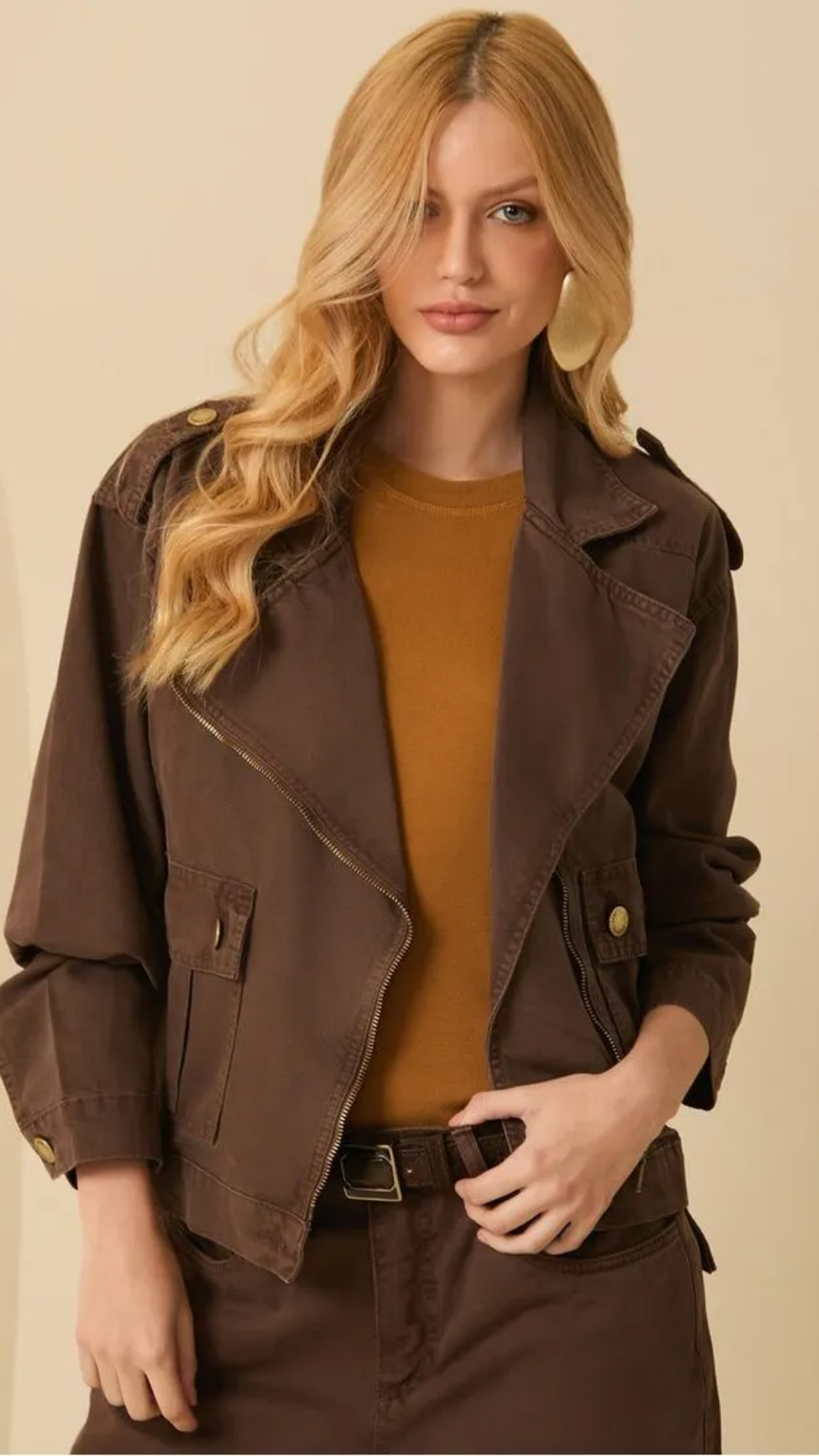 Jaqueta Biker de Sarja Marrom