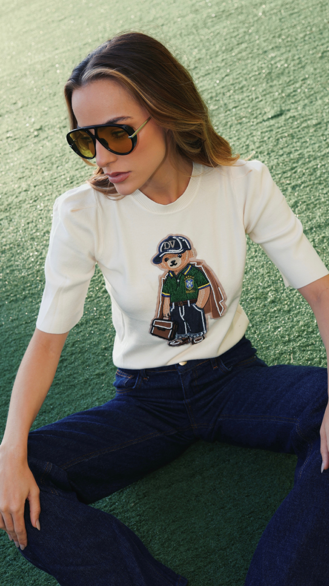 Blusa em Tricot Bear Brasil Branco