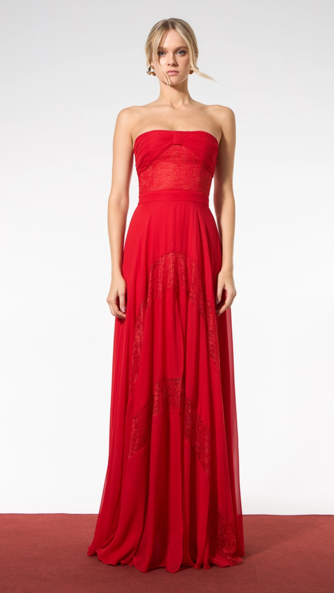 Vestido Longo Entremeios Renda Vermelho Sparkl