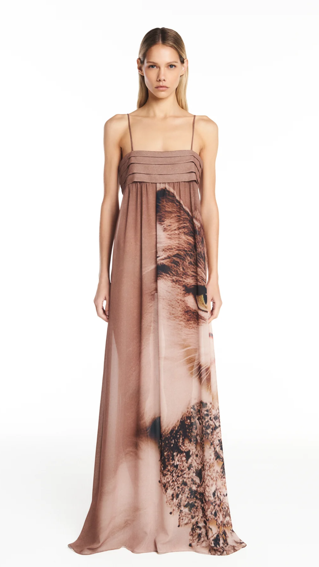 Vestido Longo Alça Drapeado Gato