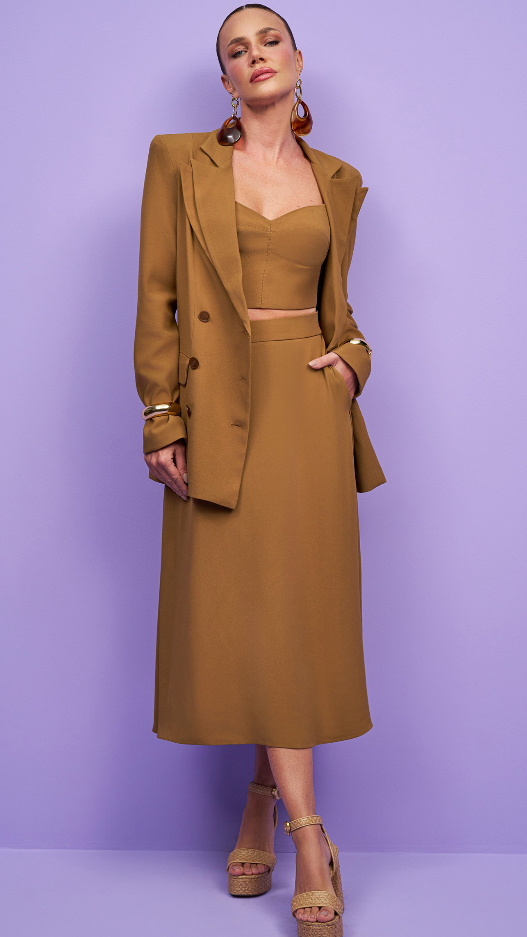Saia Midi Godê Camel