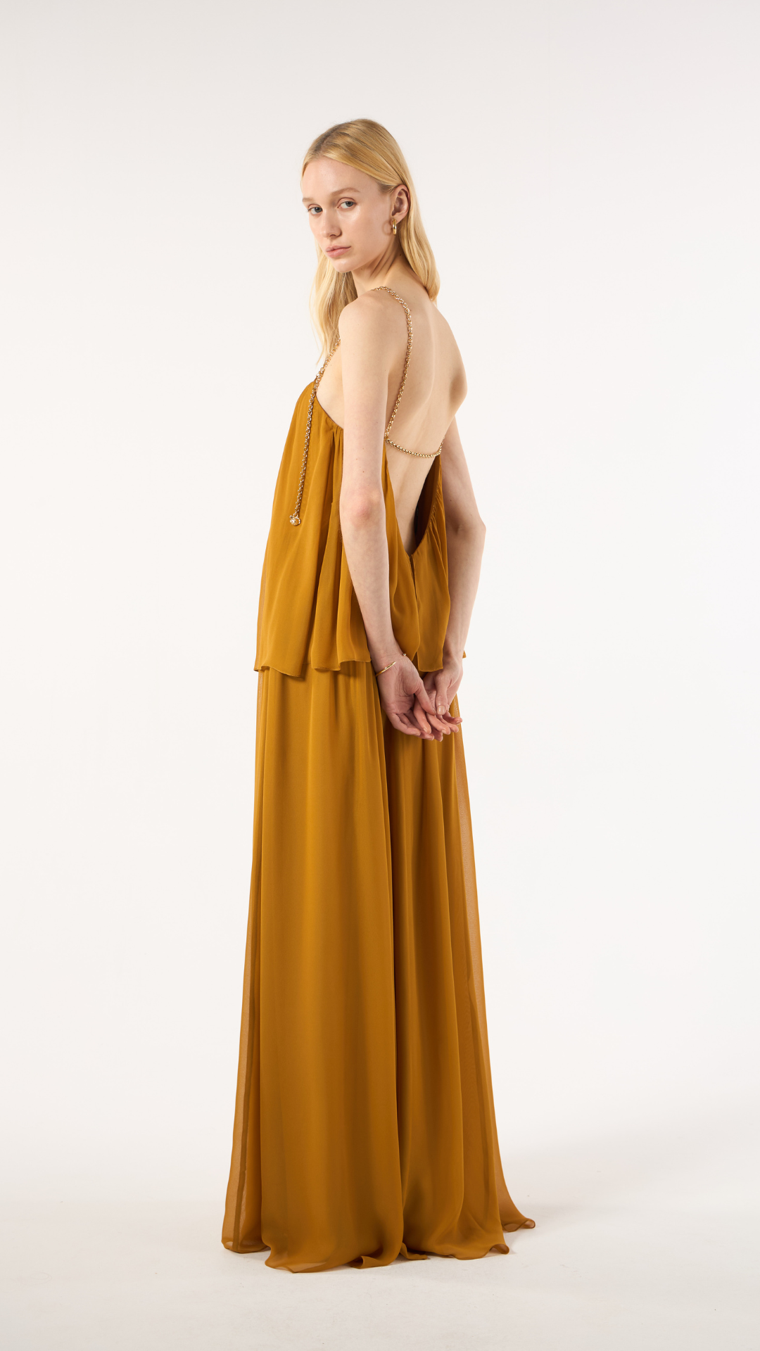 Vestido Camadas Marrom Crivo