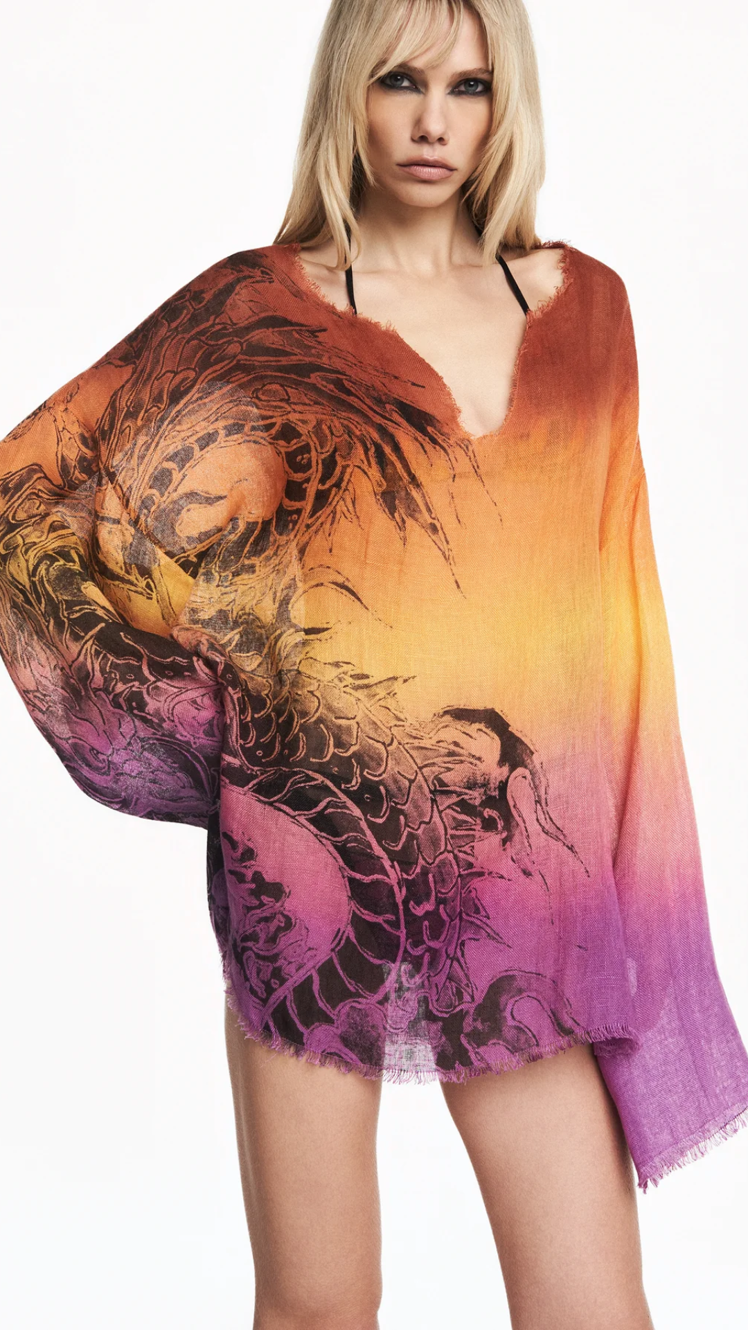 Bata Organza de Linho Tie Dye Tattoo Dragão