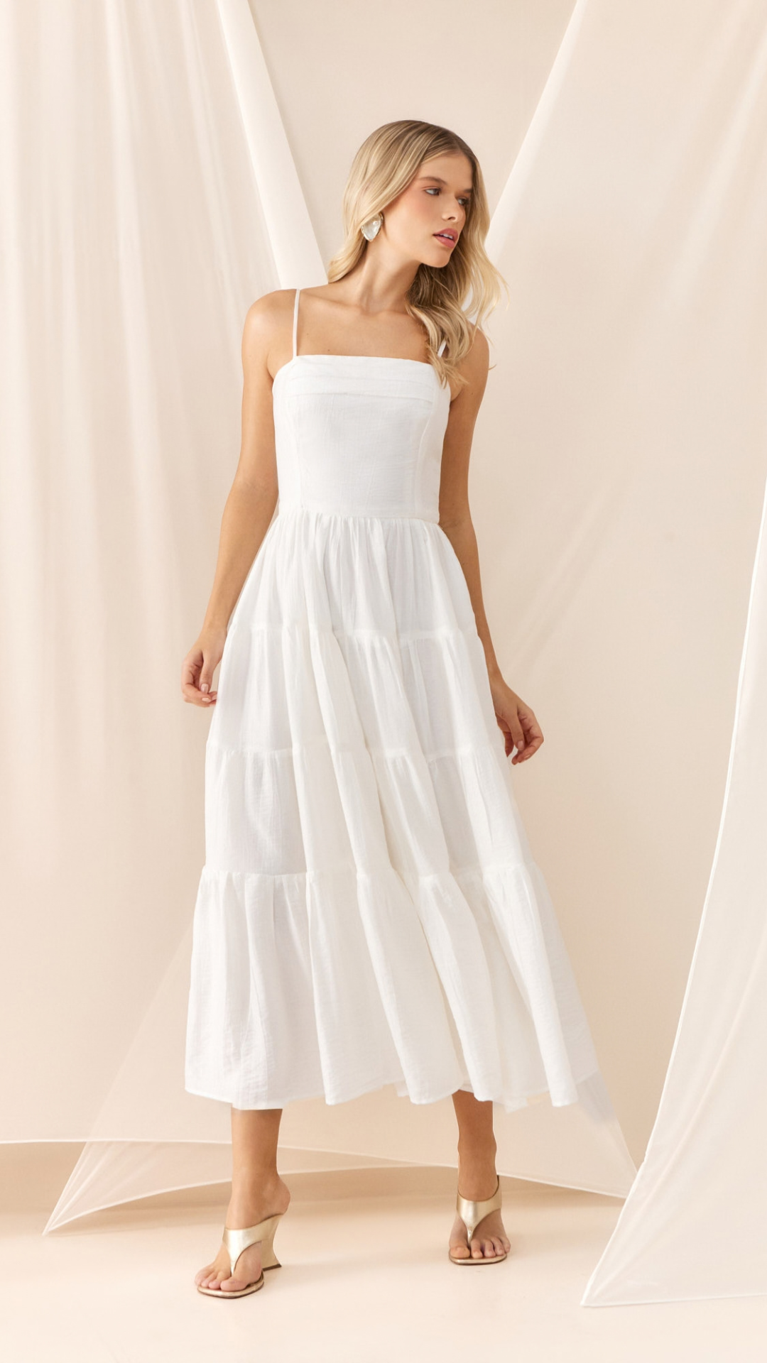 Vestido Tencel Yoriu Pregas Off White