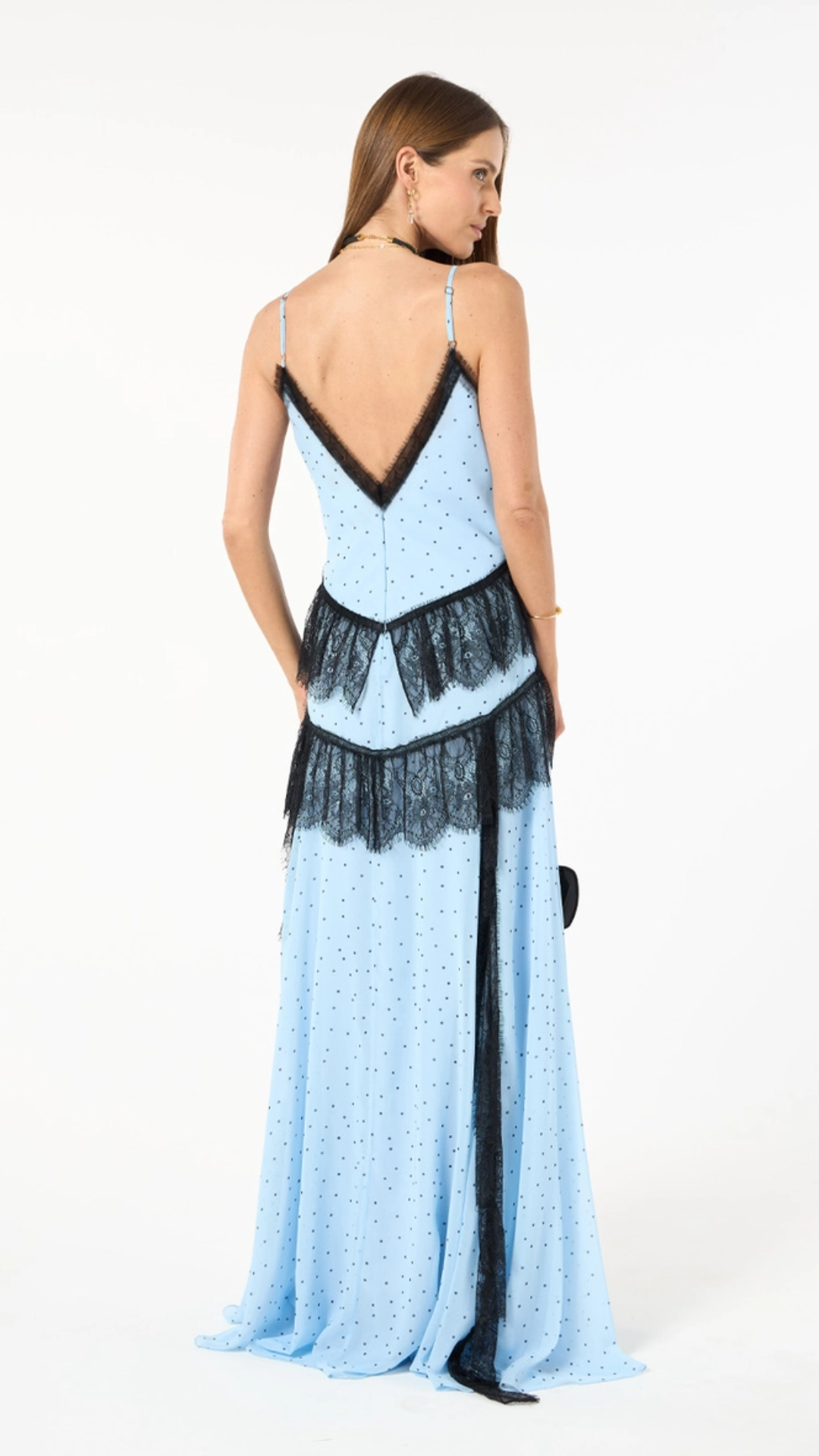 Vestido Longo Camadas Estampa Poá