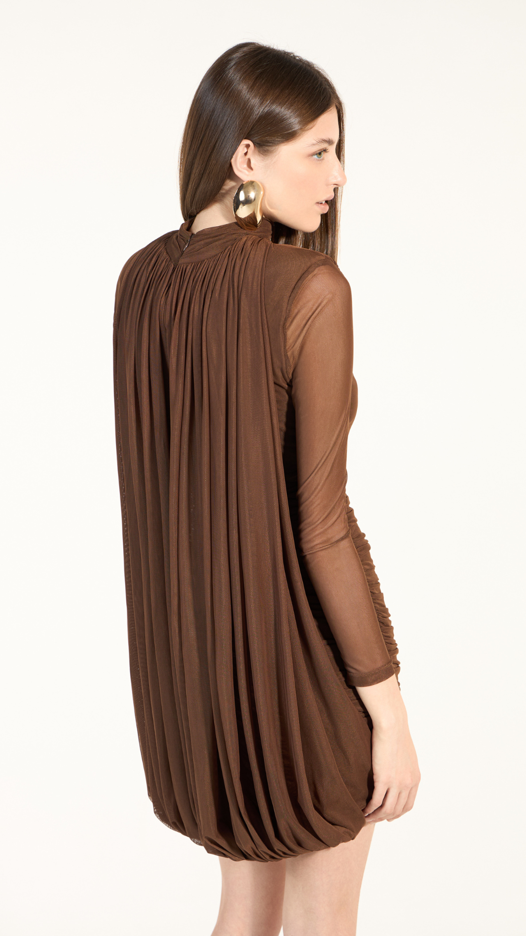 Vestido Curto Tule Marrom Choco