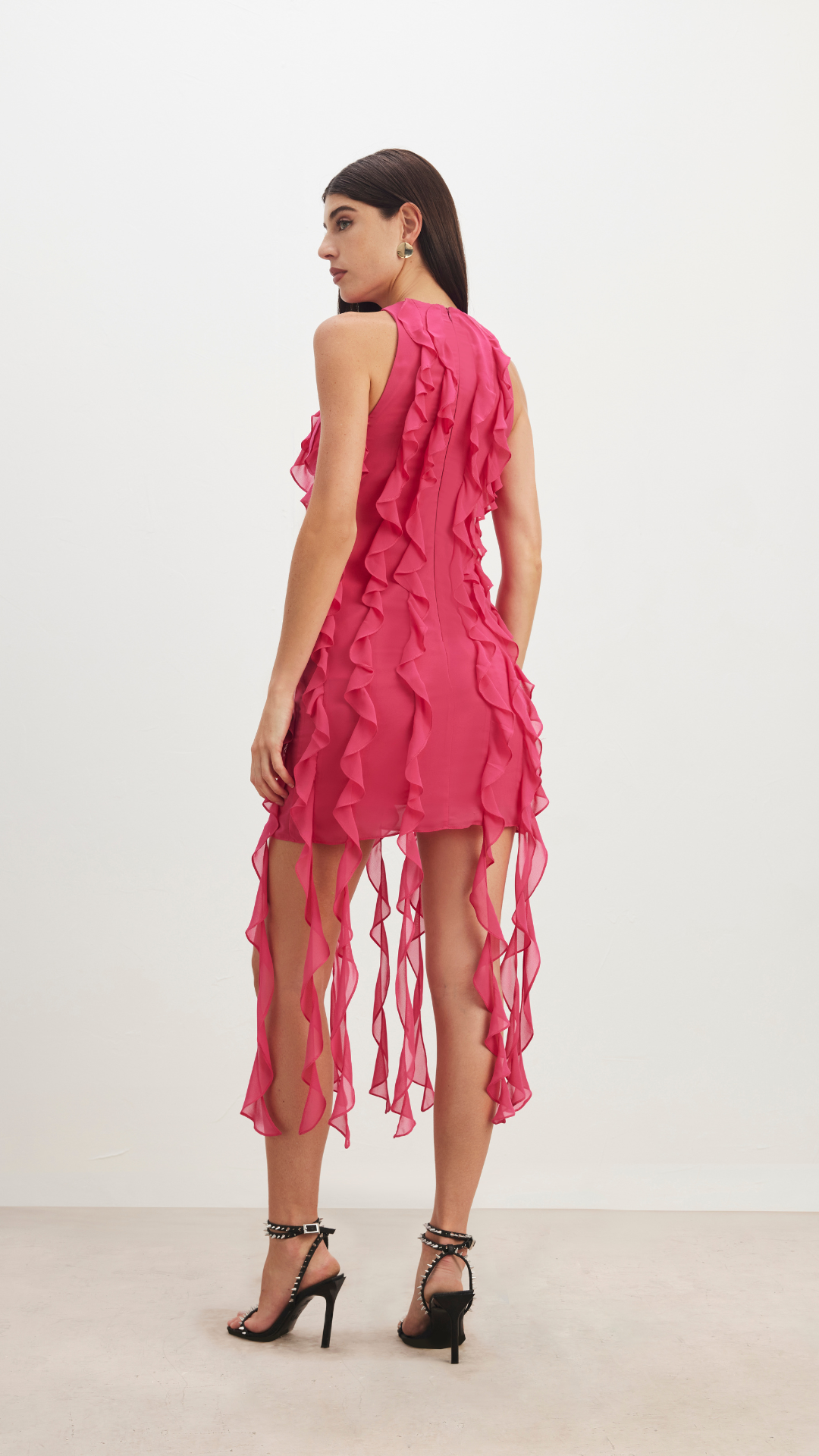 Vestido Curto Franja Babados Rosa Pink
