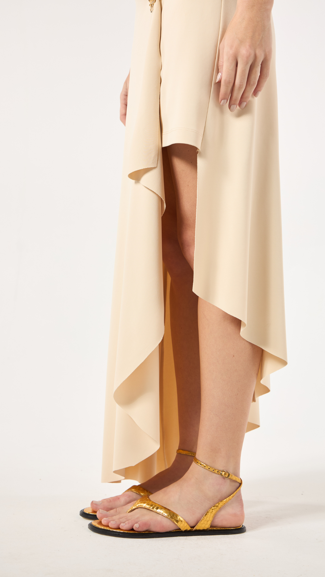 Vestido Midi Drapê Bege Tanami