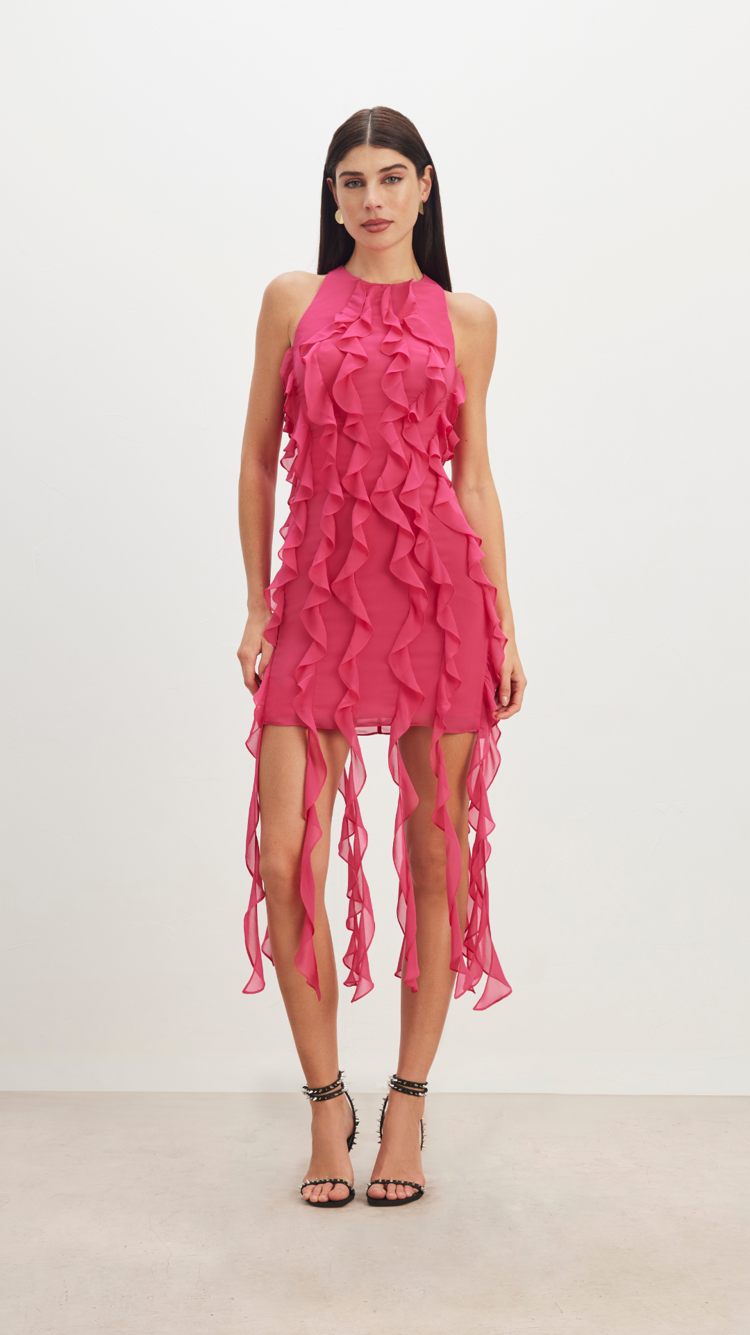 Vestido Curto Franja Babados Rosa Pink