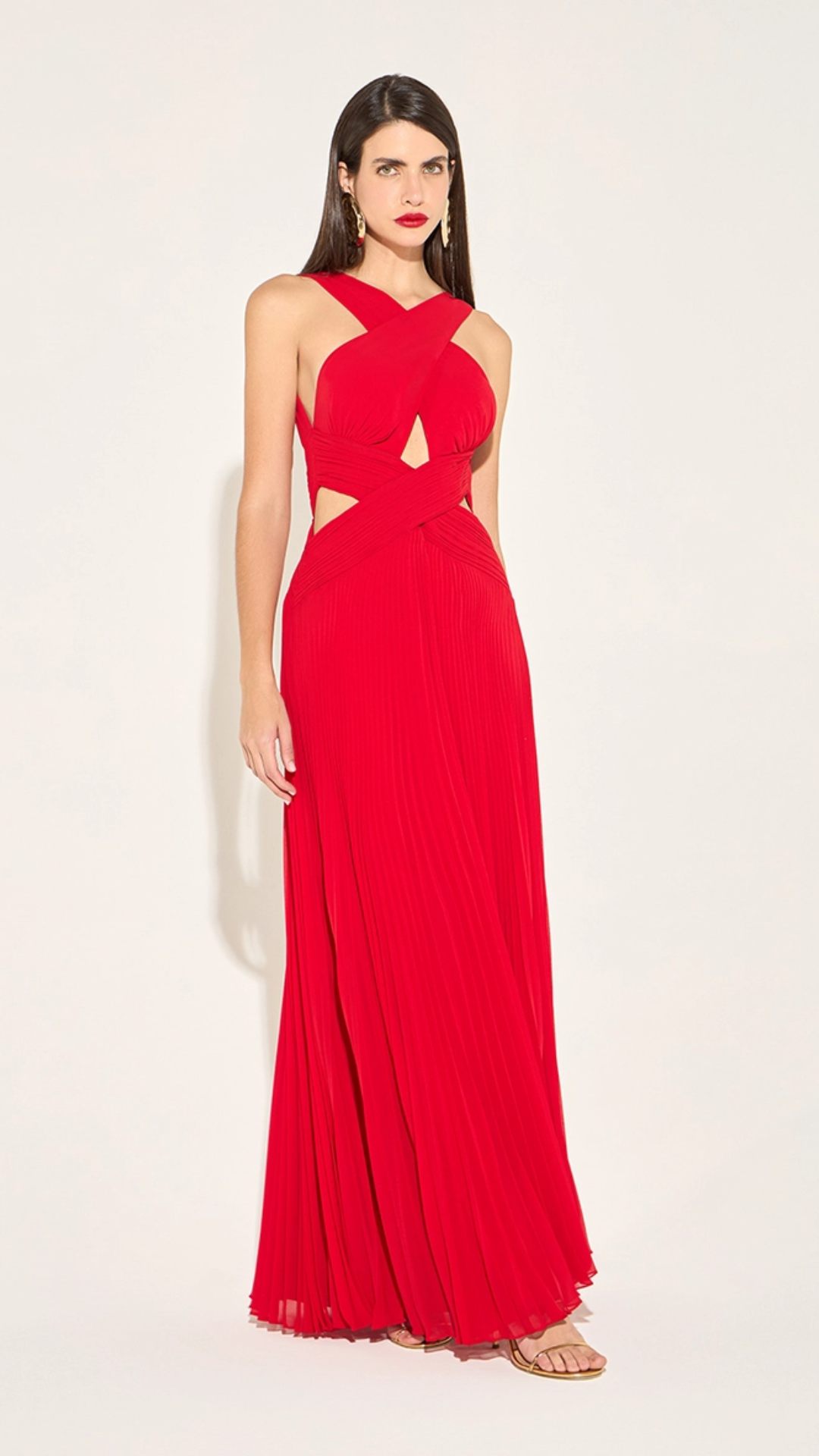 Vestido Longo Saia Plissada Vermelho Sangue