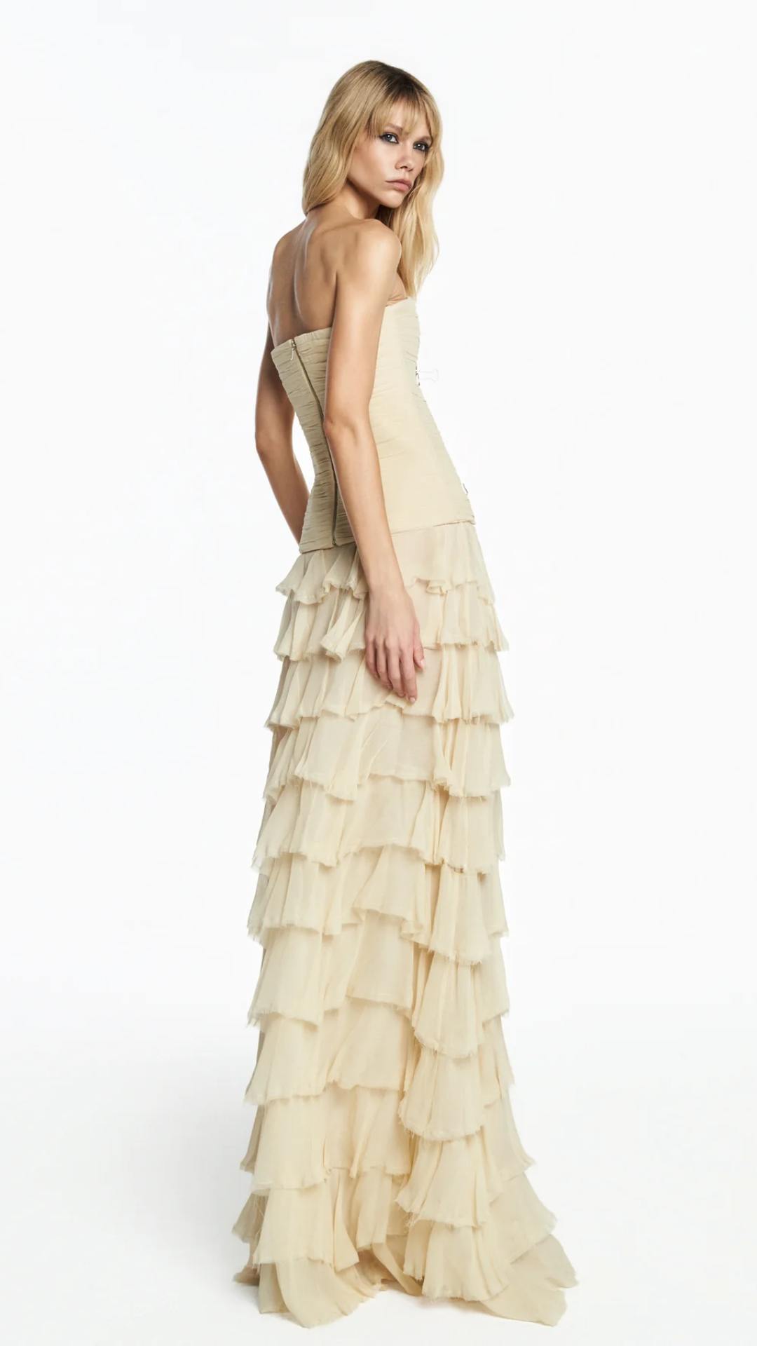 Saia Longa Babados Chiffon Manteiga