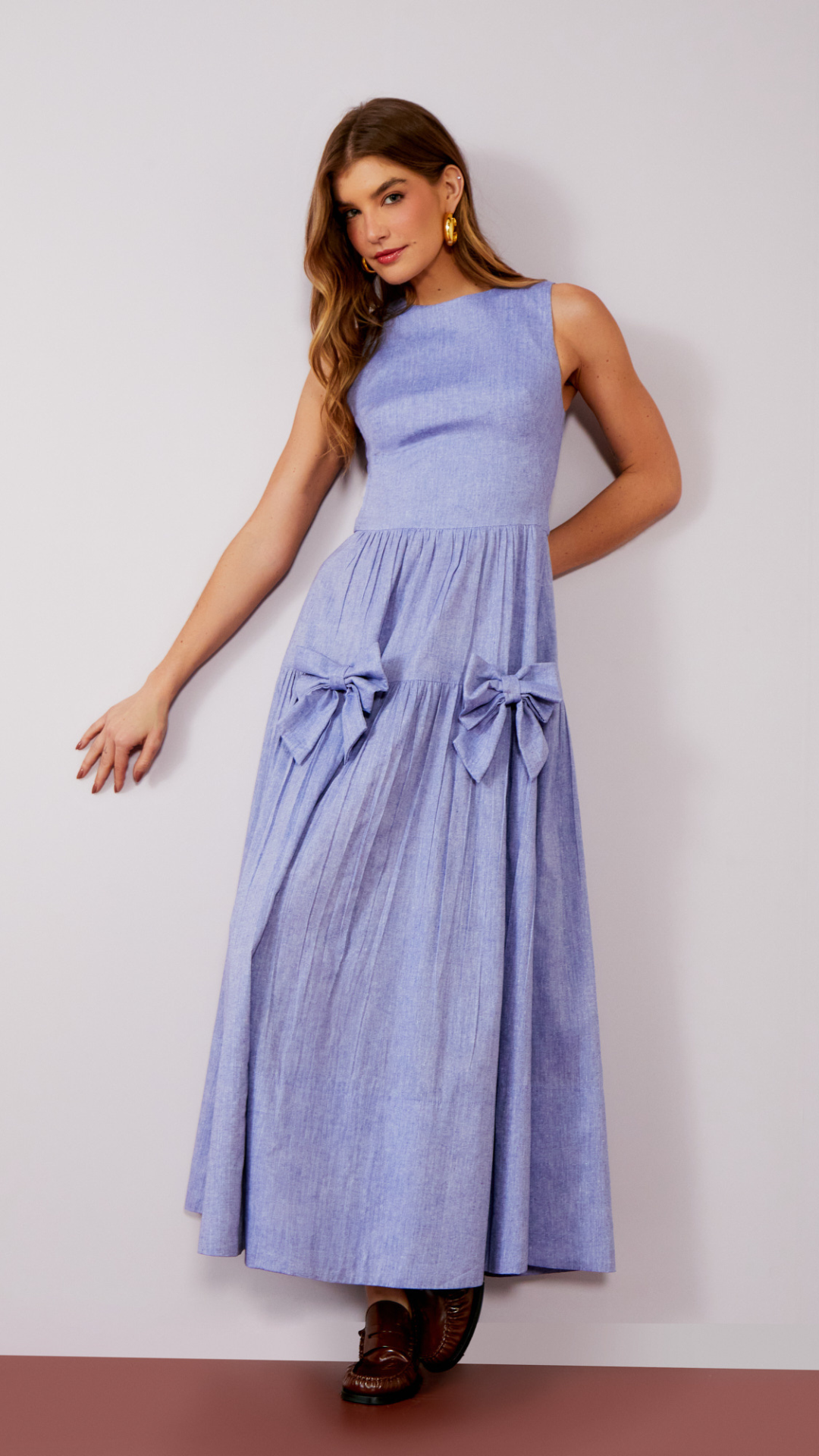 Vestido Tricoline Mescla Broche Laços Galactic