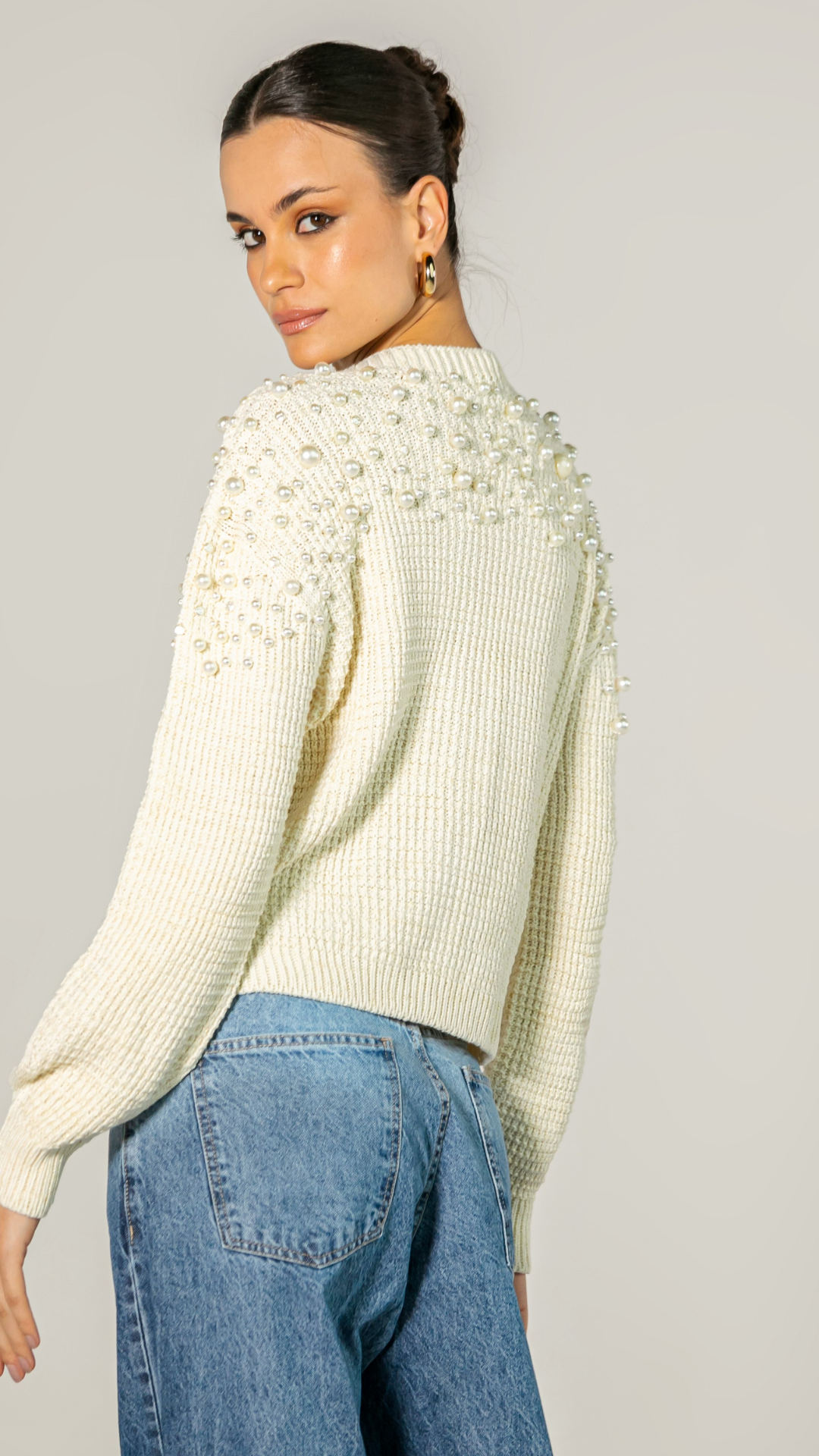 Blusa Tricot Manga Longa Off White