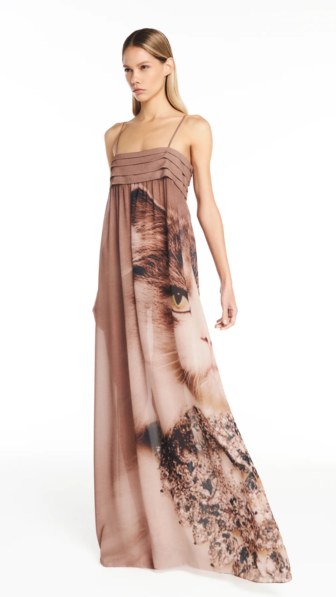 Vestido Longo Alça Drapeado Gato