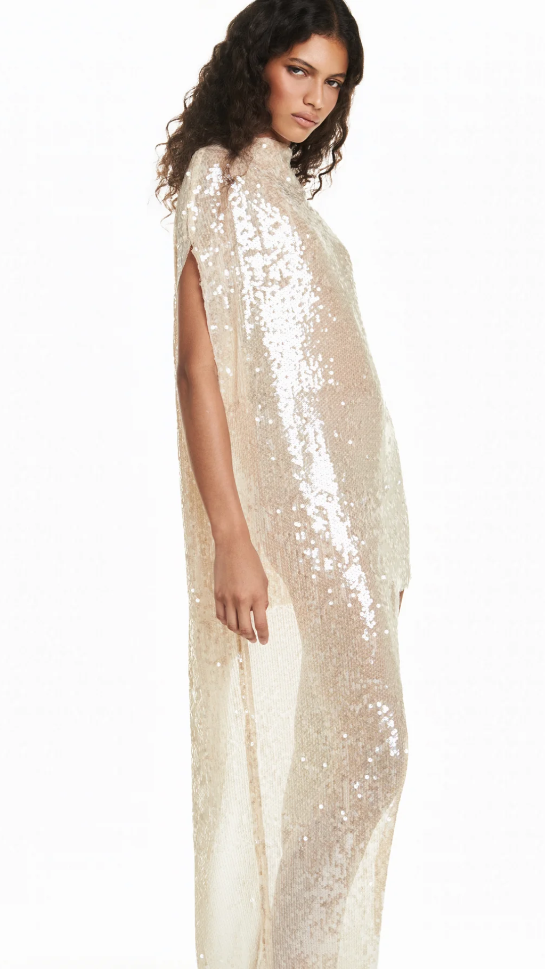 Blusa Kaftan Assimétrica Paetê Creme
