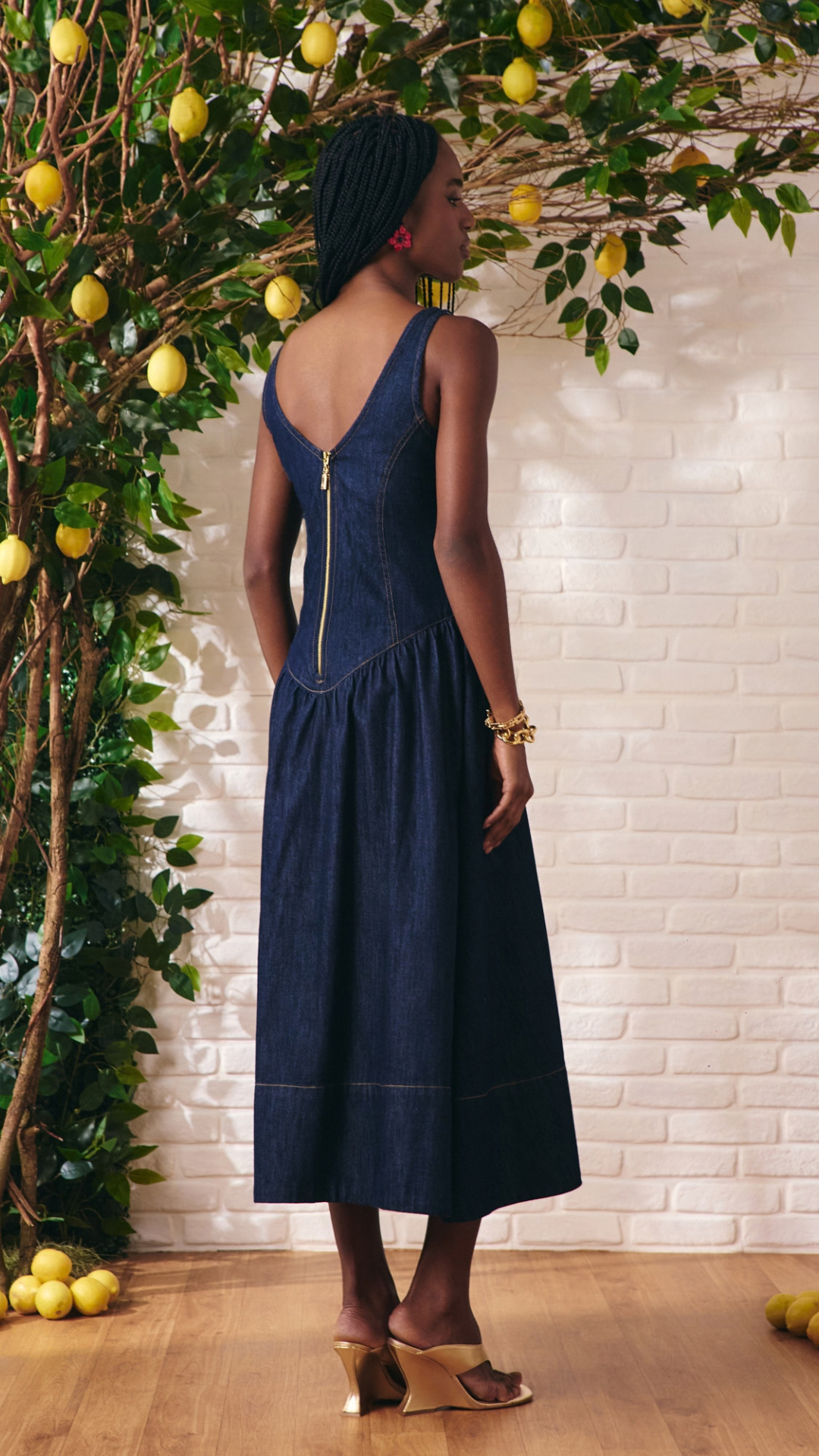 Vestido Midi Vitoriano Jeans Escuro