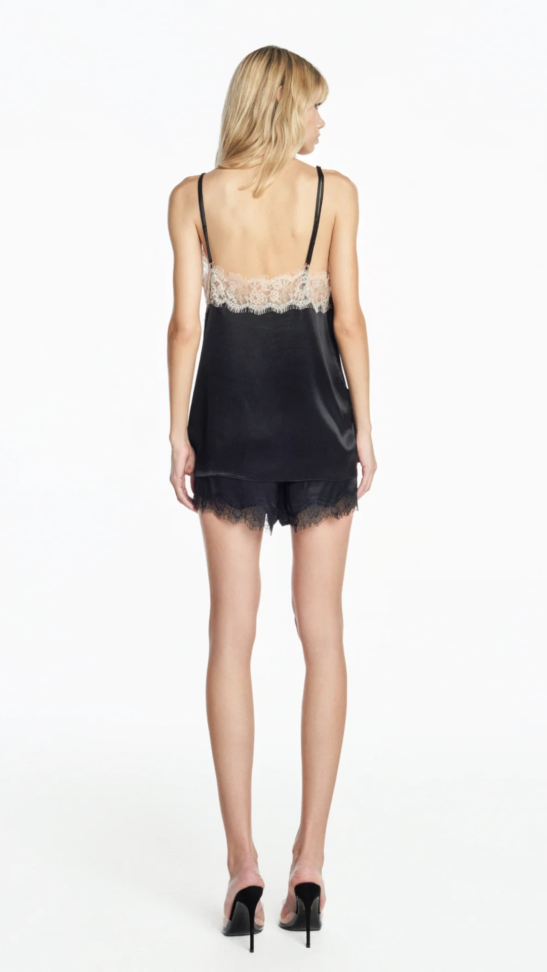 Regata Decote Renda Cetim Preto