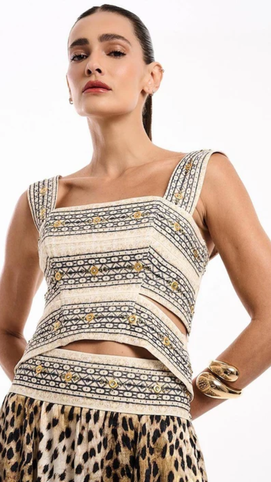 Top Animal Print Galão Bordado