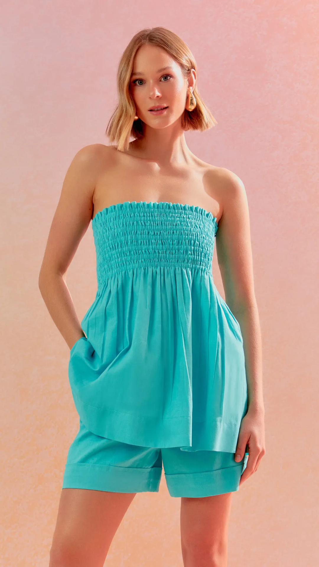 Conjunto Linho Franzidos Oceano