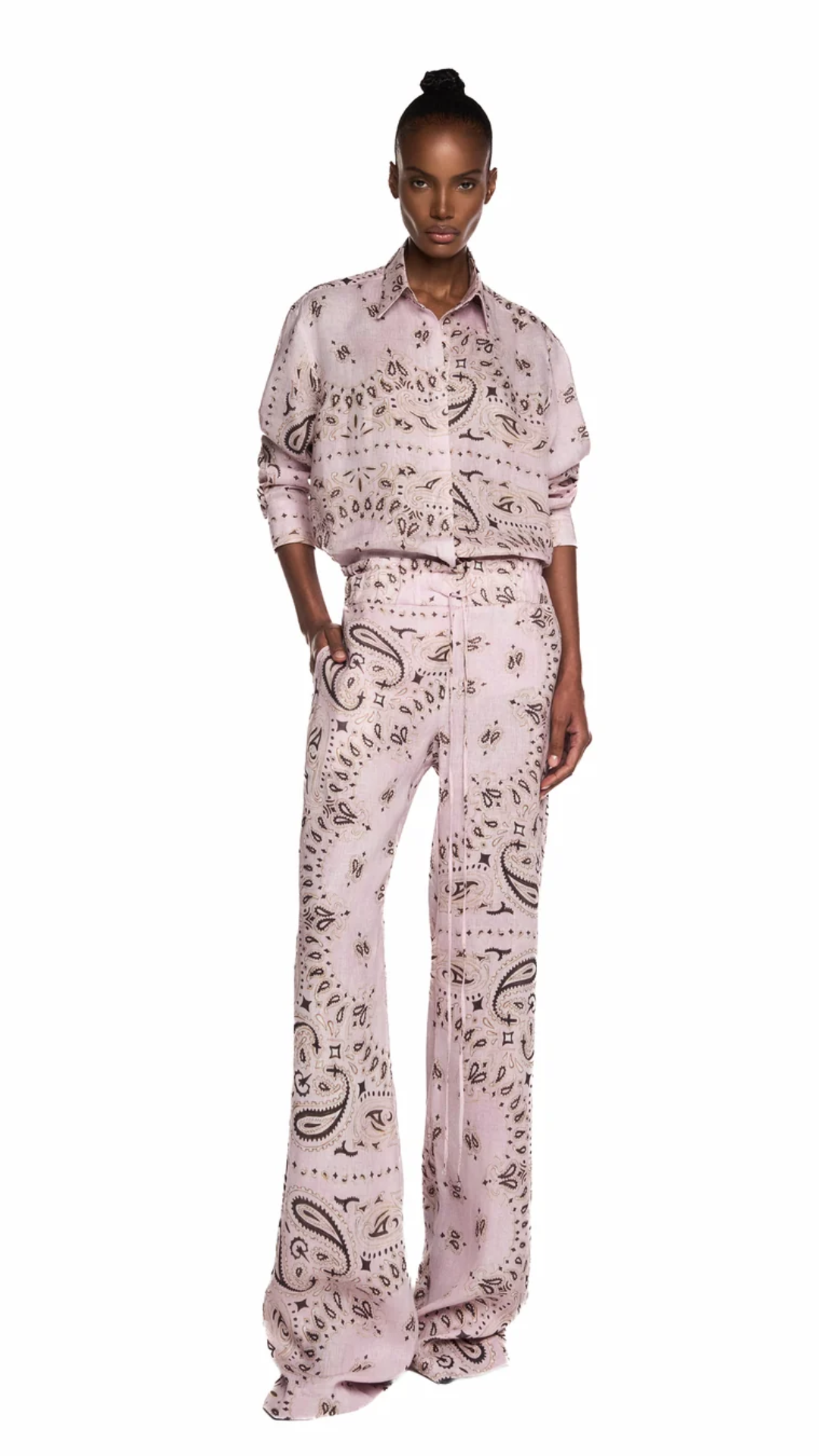 Calça Elástico Cós Cambraia de Linho Bandana Rosa