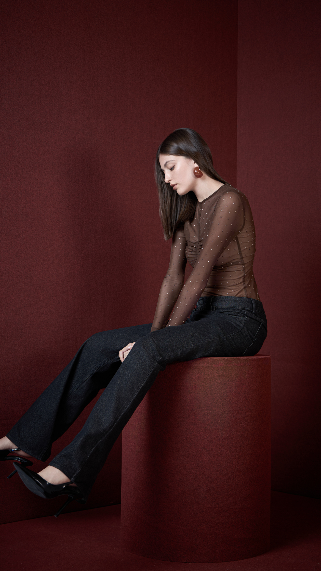 Blusa Segunda Pele Tule Marrom Choco