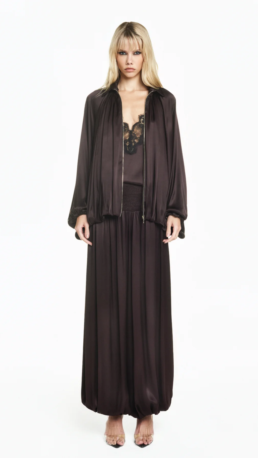 Jaqueta Manga Raglan Cetim Marrom