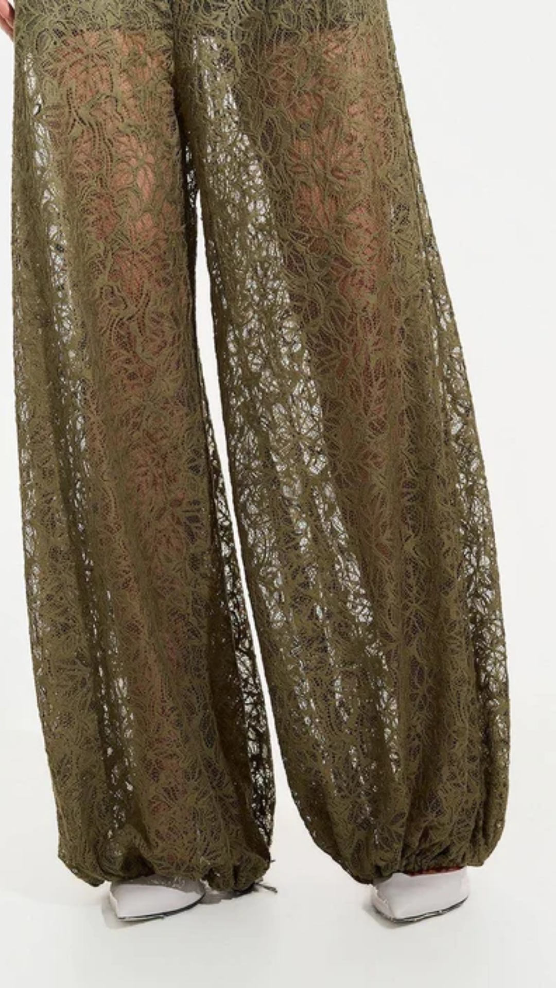 Calça Renda Com Elastico Na Barra Verde Oliva