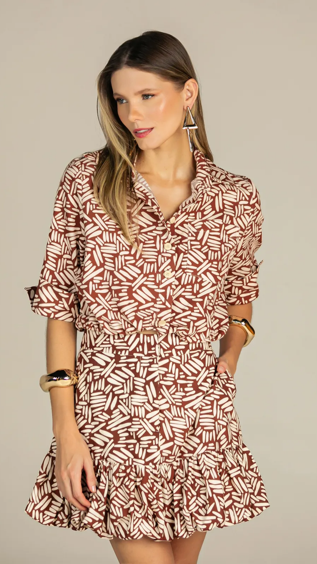 Conjunto Camisa e Saia Balonê Estampado