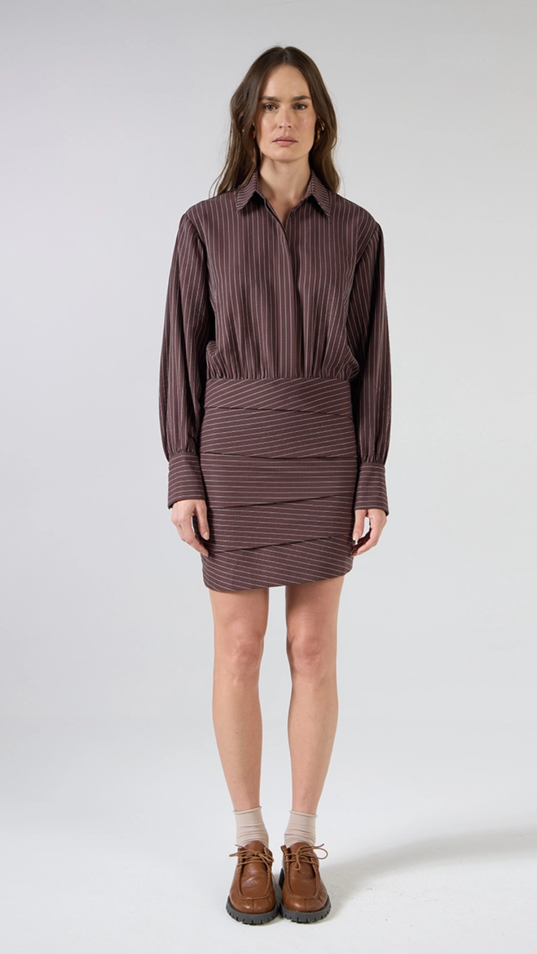 Vestido Curto Listras Marrom Netherlands